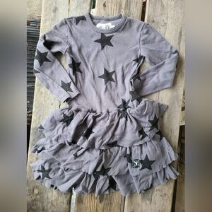 NUNUNU kids SZ 4 VGUC GRAY BLACK STARS layered tulle layers dress